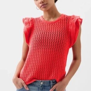 GAP Red Crochet Top with Ruffle Sleeves